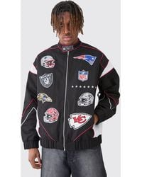 BoohooMAN - Nfl Oversized Moto Pu Jacket With Applique Badges - Lyst