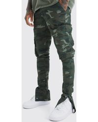BoohooMAN - Skinny Stacked Popper Hem Camo Cargo Trouser - Lyst