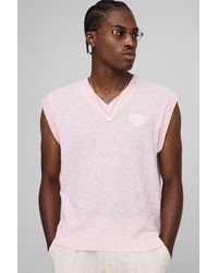 BoohooMAN - Embroidered Boxy Fit Crosshatch Knitted Tank - Lyst