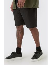 BoohooMAN - Plus Elasticated Waist Linen Comfort Shorts In Black - Lyst