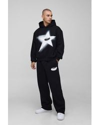 BoohooMAN - Oversized Boxy Bm Star Applique Hooded Tracksuit - Lyst