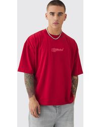 BoohooMAN - Oversized Boxy Extended Neck Heavyweight Embroidered T-shirt - Lyst