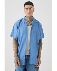 BoohooMAN - Tall Linen Oversized Revere Shirt In Blue - Lyst