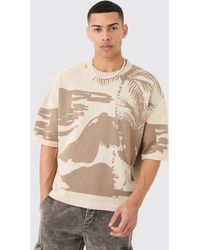 BoohooMAN - Oversized Tonal Scenic Drawing Knitted T-shirt - Lyst