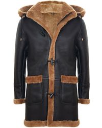 BoohooMAN - Infinity Leather Winter Sheepskin Hooded Duffle Coat-helsinki - Lyst