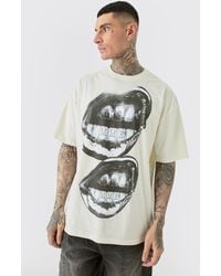 BoohooMAN - Tall Oversized Metallic Homme Lips T-shirt In Ecru - Lyst