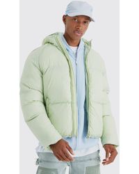 BoohooMAN - Sheen Quilted Nylon Puffer With Hood - Lyst