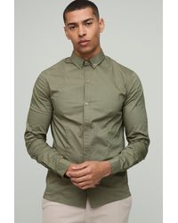 BoohooMAN - Langärmliges Slim-Fit Basic Hemd mit Kragen - Lyst