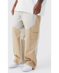 BoohooMAN - Plus Slim Fit Colour Block Cargo Trouser With Woven Tab - Lyst