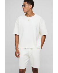 BoohooMAN - Oversized Boxy Pleated T-Shirt And Relaxed Fit Mid-Length Short Set - Lyst