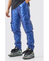BoohooMAN - Elasticated Waist Metallic Quilted Cargo Trousers - Lyst