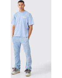 BoohooMAN - Boxy Distressed Applique Washed Stacked Tracksuit - Lyst