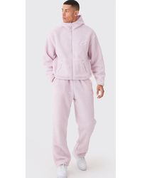 Boohoo - Oversized Boxy Zip Through Embroidered Hooded Tracksuit - Lyst