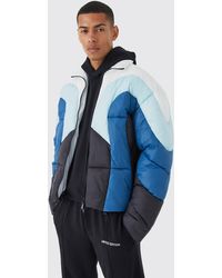 BoohooMAN - Colour Block Curved Panel Puffer - Lyst