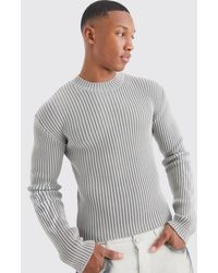 BoohooMAN - Muscle Fit Ribbed Acid Wash Knit Jumper - Lyst