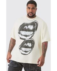 BoohooMAN - Plus Oversized Metallic Homme Lips Print T-shirt In Ecru - Lyst