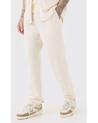 BoohooMAN - Tall Elasticated Waist Tapered Linen Trouser In Natural - Lyst
