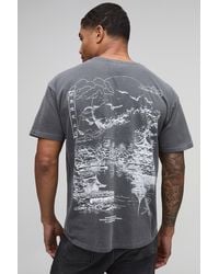 BoohooMAN - Regular Fit Washed Stencil Landscape Graphic T-Shirt - Lyst