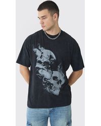 BoohooMAN - Tall Oversize T-Shirt mit Acid-Waschung und Moto-Print - Lyst