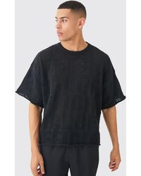 BoohooMAN - Oversized Branded Open Stitch T-shirt In Black - Lyst