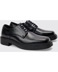 BoohooMAN - Pu Square Toe Lace Up Loafer In Black - Lyst