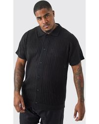 BoohooMAN - Plus Open Stitch Short Sleeve Knitted Shirt In Black - Lyst