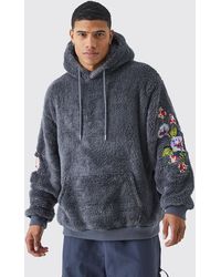 BoohooMAN - Oversized Borg Floral Embroidered Hooded Tracksuit - Lyst