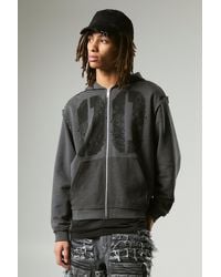 BoohooMAN - Oversized Boxy Varsity Raw Edge Zip Through Loopback Hoodie - Lyst