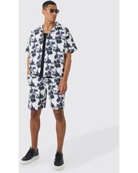 BoohooMAN - Boxy Abstract Floral Printed Pleated Shirt & Short - Lyst