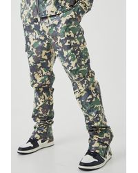 BoohooMAN - Pu Straight Leg Fixed Waist Stacked Camouflage Cargo Trouser - Lyst