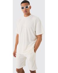 BoohooMAN - Oversized Extended Neck Towelling Ofcl T-shirt & Short Set - Lyst