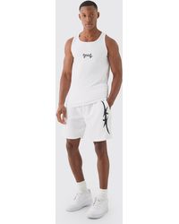 BoohooMAN - Muscle Fit Graphic Official Vest & Shorts Set - Lyst