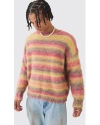 BoohooMAN - Oversized Boxy Brushed Stripe Knitted Jumper - Lyst
