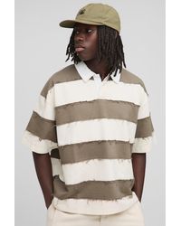 Boohoo - Oversized Boxy Distressed Short Sleeve Rugby Polo - Lyst