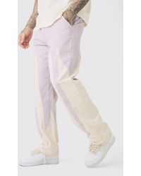 BoohooMAN - Tall Fixed Waist Washed Colour Block Twill Trouser - Lyst
