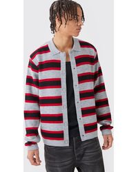BoohooMAN - Oversized Long Sleeve Stripe Brushed Knit Shirt In Black - Lyst