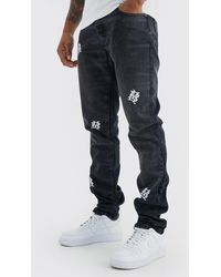 BoohooMAN - Tall Slim Rigid Stacked Embroidered Gusset Jeans - Lyst