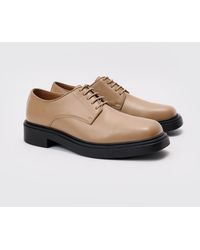 BoohooMAN - Pu Square Toe Lace Up Loafer In Stone - Lyst