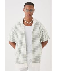 BoohooMAN - Oversized Boxy Striped Textured Button Through Polo - Lyst