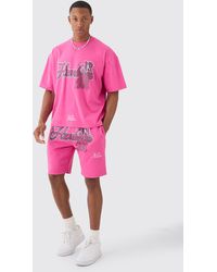 BoohooMAN - Oversized Boxy Homme Print T-shirt And Short Set - Lyst