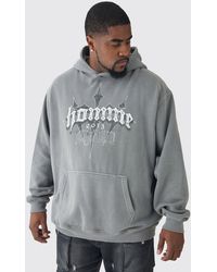 BoohooMAN - Plus Oversized Homme Cross Print Hoodie - Lyst