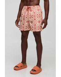 BoohooMAN - Mid Length Abstract Print Swim Trunks - Lyst