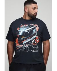BoohooMAN - Plus Oversized Washed Official Racing Print T-Shirt - Lyst