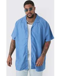 BoohooMAN - Plus Linen Oversized Revere Shirt In Blue - Lyst