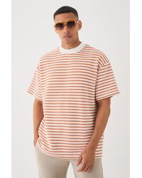 BoohooMAN - Oversized Extended Neck Striped Textured T-shirt - Lyst
