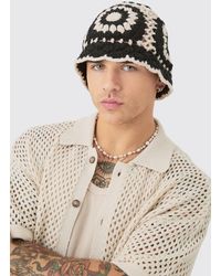Boohoo - Crochet Bucket Hat In Black - Lyst