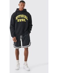 Boohoo - Oversized Official Varsity Hoodie And Basketball Short Set - Lyst