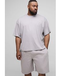 BoohooMAN - Plus Oversized Boxy Official Contrast Stitch T-shirt & Short Set - Lyst