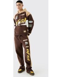 BoohooMAN - Oversized Boxy Applique Moto Hooded Tracksuit - Lyst