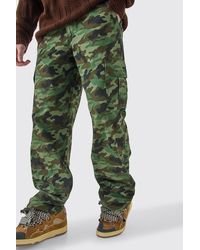 BoohooMAN - Tall Fixed Waist Relaxed Twill Camo Cargo Trouser - Lyst